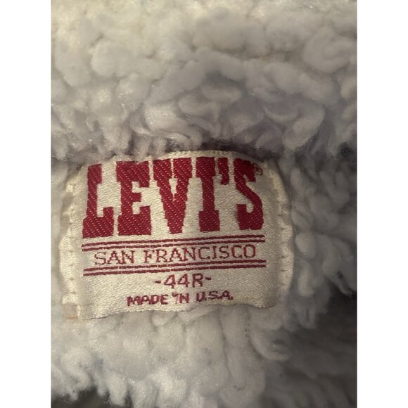 VTG 80's Levi's Denim Jacket Made USA Mens Sz 44 Blue Sherpa Lined Button Front - Picture 5 of 10